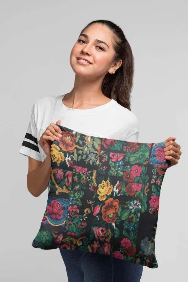 Patchwork Kırlent Modelleri Çok Renkli Patchwork Çift Taraflı Kırlent Kılıfı KRL290
