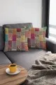 Çok Renkli Patchwork Çift Taraflı Kırlent Kılıfı KRL291