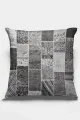 Patchwork Kırlent Gri Patchwork Çift Taraflı Yastık Kırlent Kılıfı KRL292