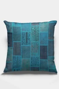 Turkuaz Patchwork Çift Taraflı Yastık Kırlent Kılıfı KRL294 Turkuaz Patchwork Çift Taraflı Yastık Kırlent Kılıfı KRL294