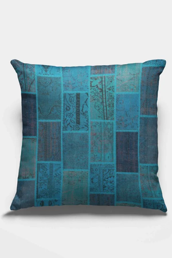 Patchwork Kırlent Modelleri Turkuaz Patchwork Çift Taraflı Yastık Kırlent Kılıfı KRL294