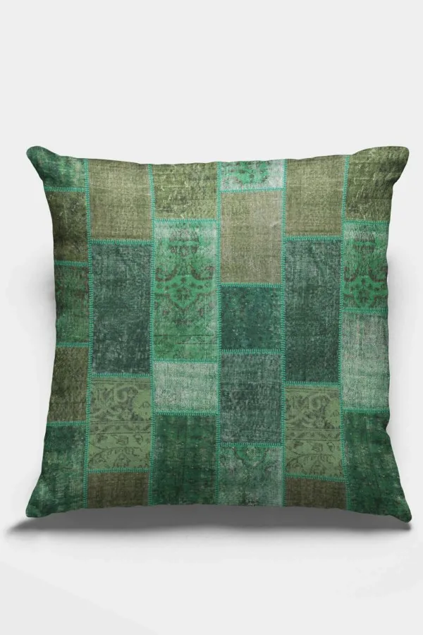 Patchwork Kırlent Modelleri Yeşil Patchwork Çift Taraflı Yastık Kırlent Kılıfı KRL295