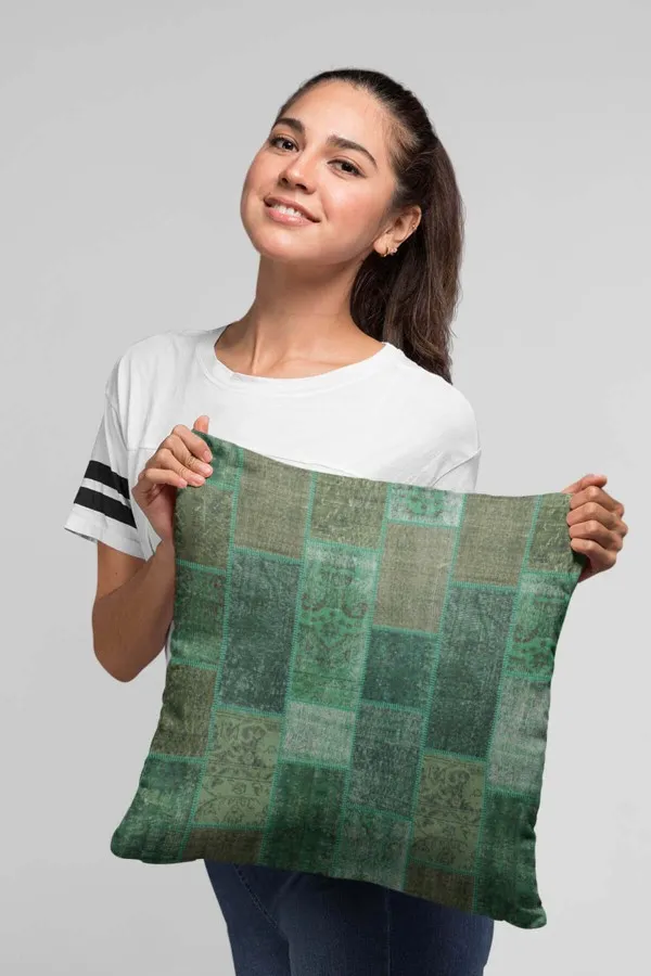Patchwork Kırlent Modelleri Yeşil Patchwork Çift Taraflı Yastık Kırlent Kılıfı KRL295