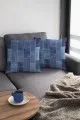 Patchwork Kırlent Modelleri Mavi Patchwork Çift Taraflı Yastık Kırlent Kılıfı KRL297
