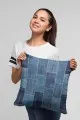 Patchwork Kırlent Modelleri Mavi Patchwork Çift Taraflı Yastık Kırlent Kılıfı KRL297