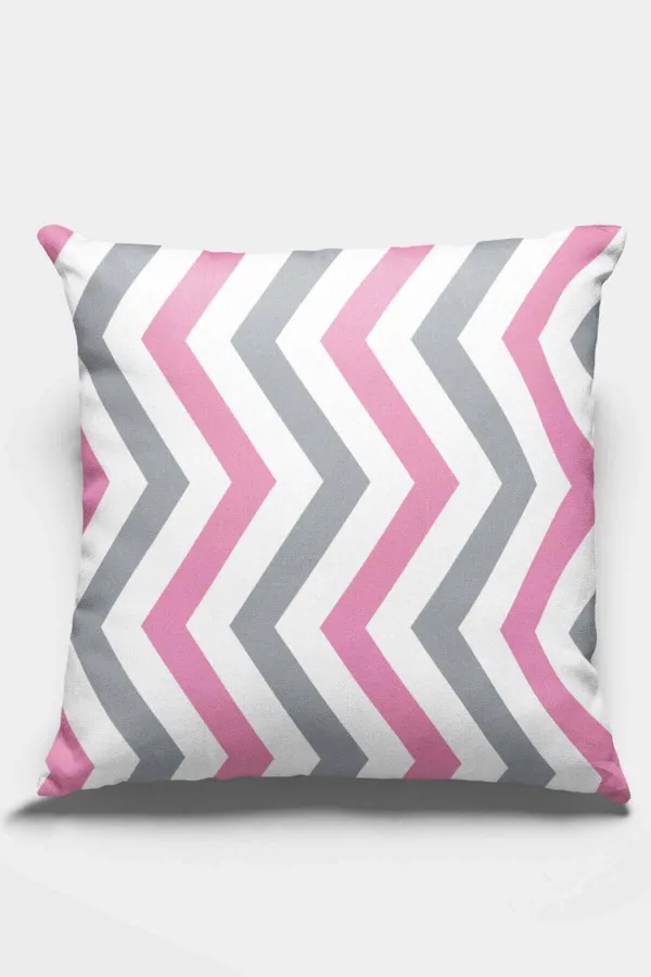Gri Pembe Yastık Kılıfı Pembe Zigzag Çift Taraflı Yastık Kırlent Kılıfı KRL304