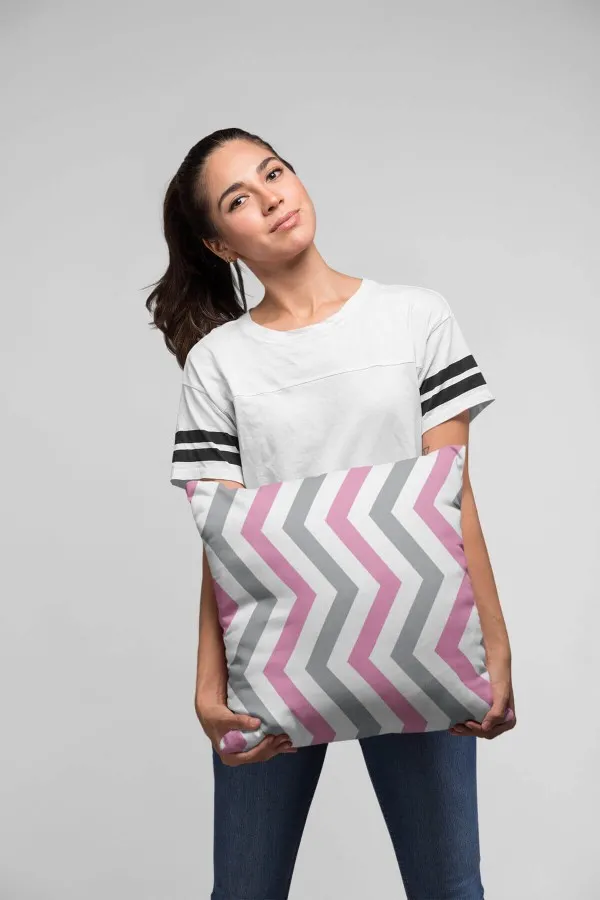 Gri Pembe Yastık Kılıfı Pembe Zigzag Çift Taraflı Yastık Kırlent Kılıfı KRL304