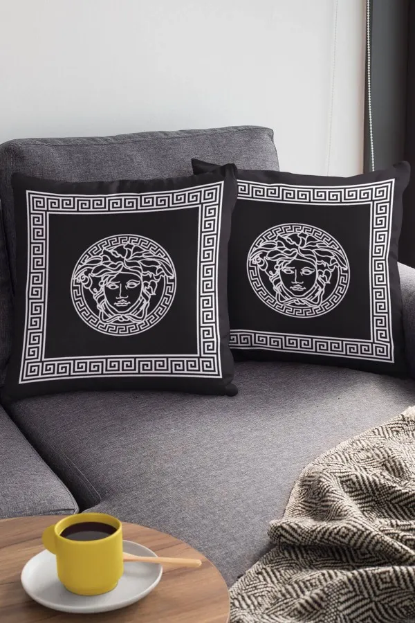 Versace Kırlent Siyah Çerçeveli Çift Taraflı Yastık Kırlent Kılıfı KRL307