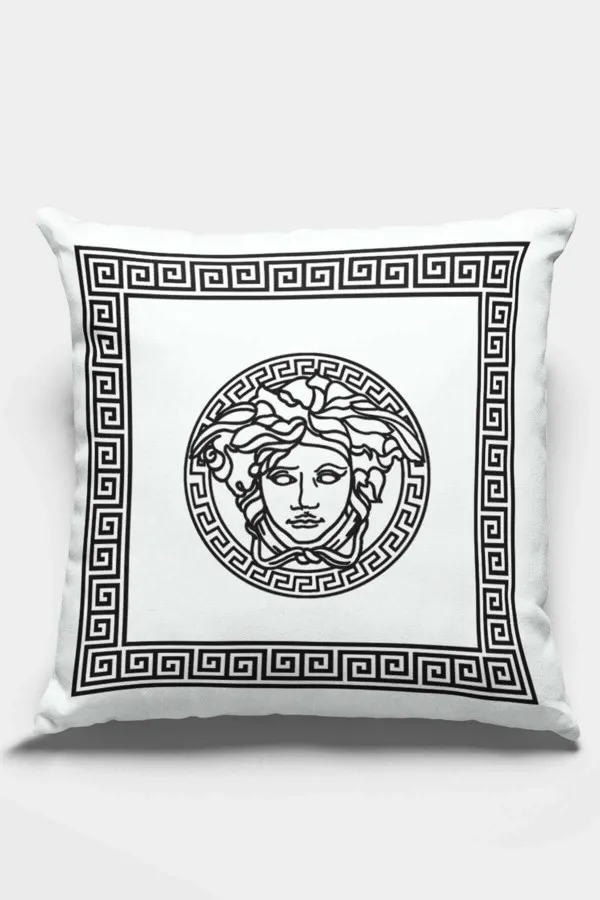 Versace Kırlent Kılıfı Beyaz Çerçeveli Çift Taraflı Yastık Kırlent Kılıfı KRL308