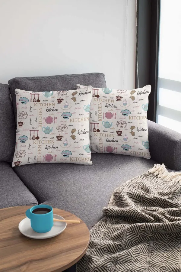 Kitchen Yazılı Kırlent Kılıfı Pembe Mutfak Çift Taraflı Yastık Kırlent Kılıfı KRL336