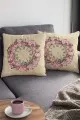 Çiçek Desenli Kırlent Kılıfı Bej Çiçek Desenli Çift Taraflı Yastık Kırlent Kılıfı KRL340