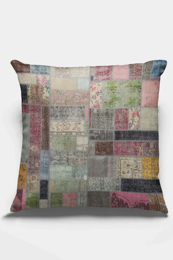 Patchwork Kırlent Modelleri Çok Renkli Patchwork Çift Taraflı Kırlent Kılıfı KRL346