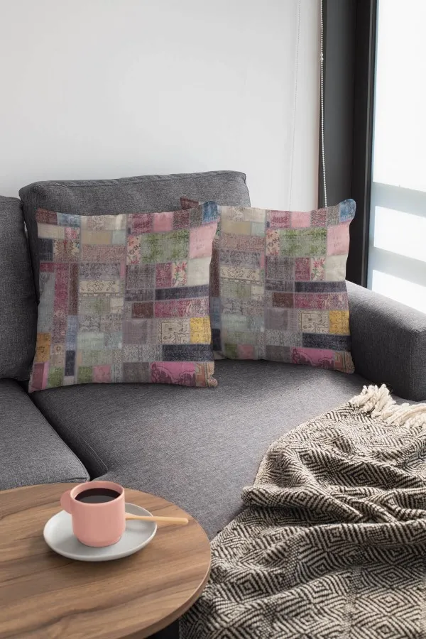 Patchwork Kırlent Modelleri Çok Renkli Patchwork Çift Taraflı Kırlent Kılıfı KRL346