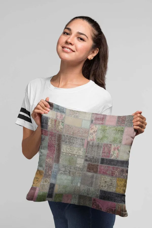 Patchwork Kırlent Modelleri Çok Renkli Patchwork Çift Taraflı Kırlent Kılıfı KRL346
