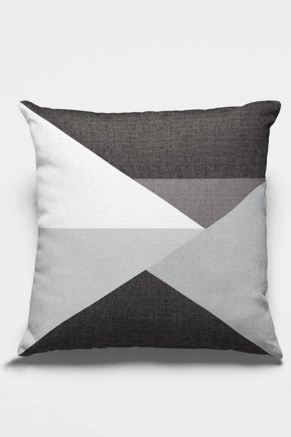 Geometrik Desenli Kırlent Gri Geometrik Desen Çift Taraf Yastık Kırlent Kılıfı KRL347