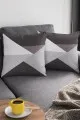 Geometrik Desenli Kırlent Gri Geometrik Desen Çift Taraf Yastık Kırlent Kılıfı KRL347