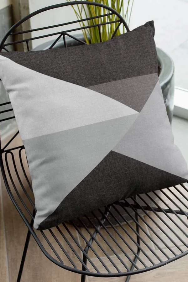 Geometrik Desenli Kırlent Gri Geometrik Desen Çift Taraf Yastık Kırlent Kılıfı KRL347