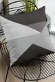 Geometrik Desenli Kırlent Gri Geometrik Desen Çift Taraf Yastık Kırlent Kılıfı KRL347