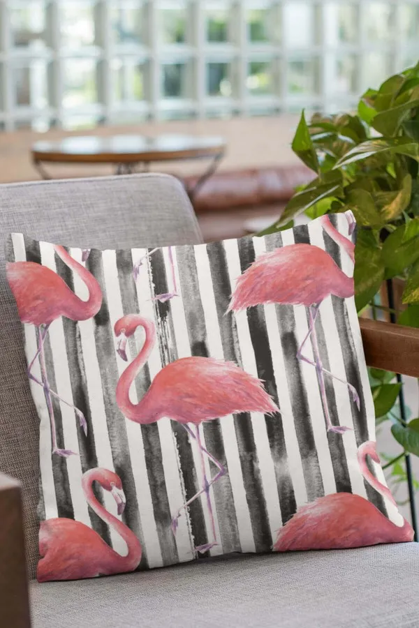 Flamingo Desenli Yastık Kılıfı Pembe Flamingolu Çift Taraflı Yastık Kırlent Kılıfı KRL354