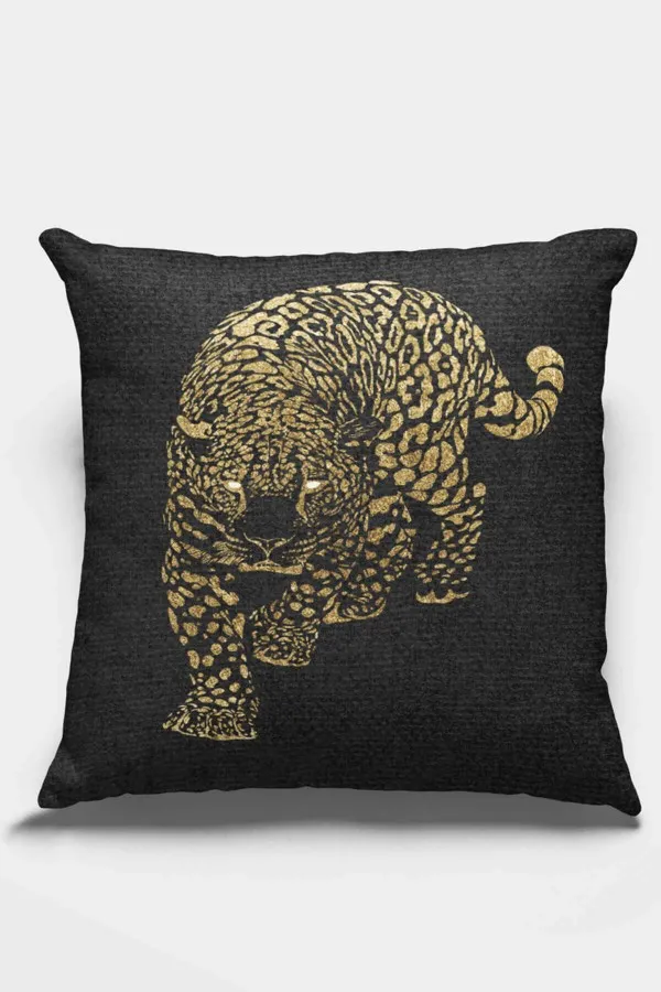 Leopar Desenli Kırlent Kılıfı Gold Leopar Çift Taraflı Yastık Kırlent Kılıfı KRL355