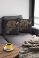 Leopar Desenli Kırlent Kılıfı Gold Leopar Çift Taraflı Yastık Kırlent Kılıfı KRL355