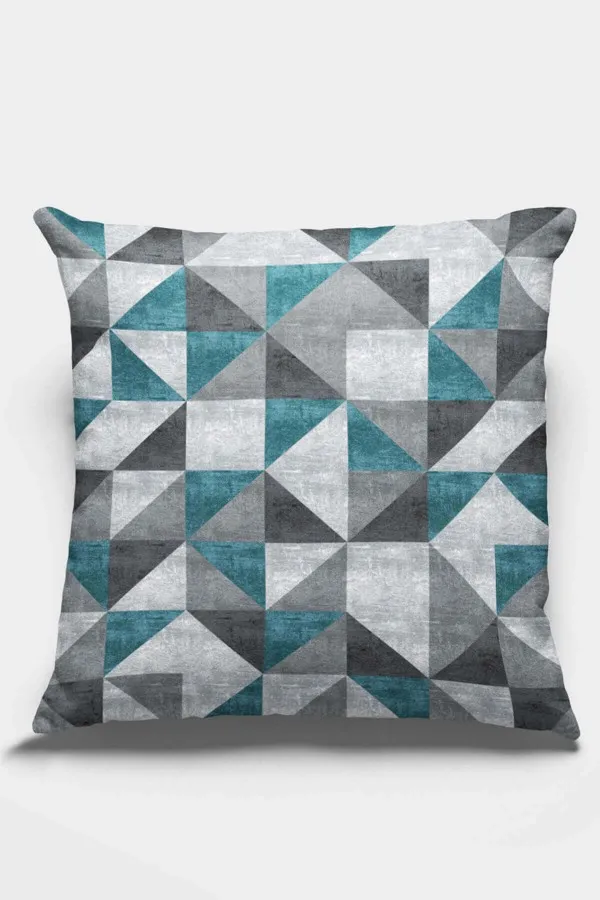Geometrik Desenli Kırlent Kılıfı Zümrüt Yeşili Geometrik Çift Taraflı Kırlent Kılıfı KRL378