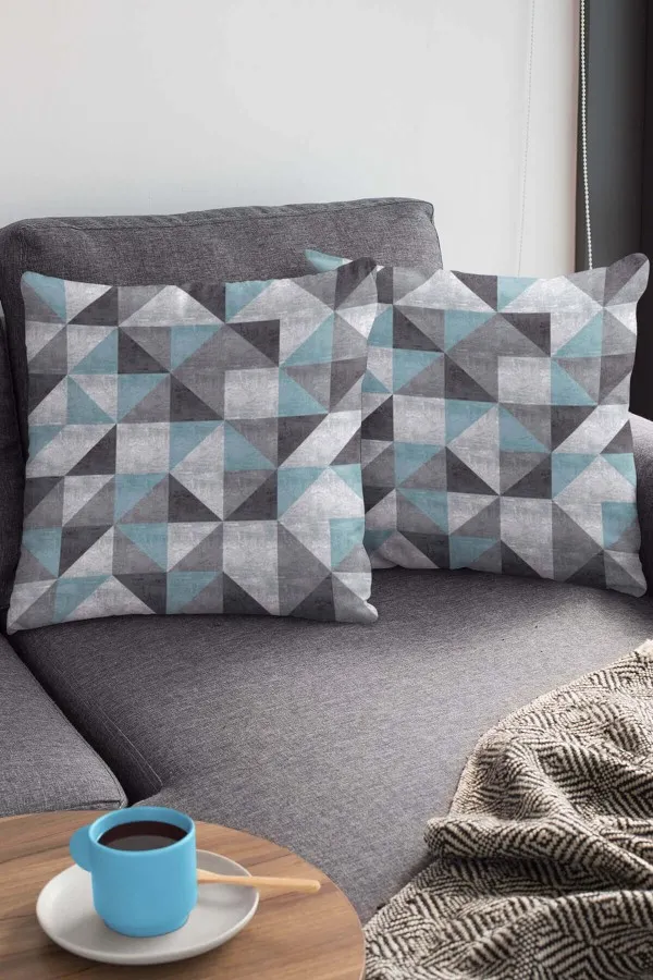 Geometrik Desenli Kırlent Kılıfı Turkuaz Geometrik Çift Taraflı Yastık Kırlent Kılıfı KRL379