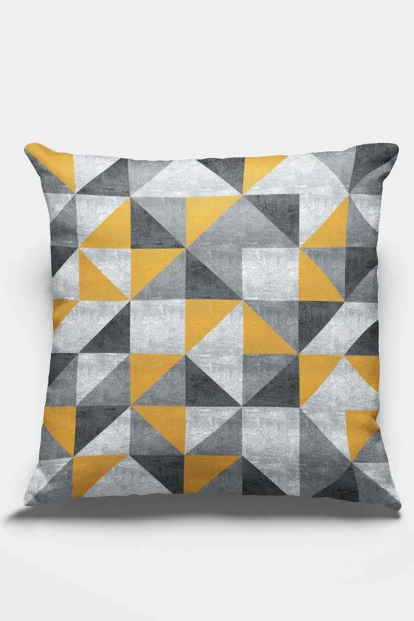 Geometrik Desenli Kırlent Kılıfı Sarı Geometrik Desen Çift Taraf Yastık Kırlent Kılıfı KRL380