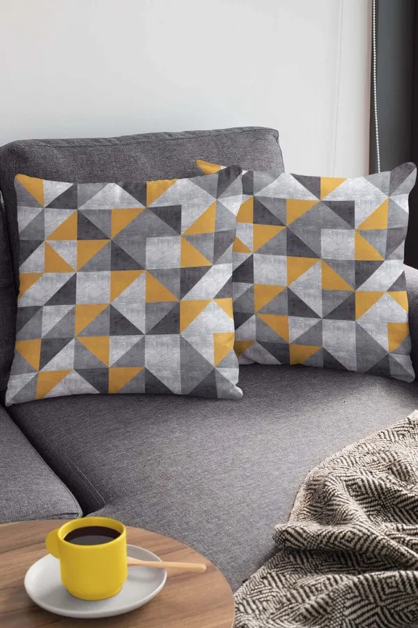 Geometrik Desenli Kırlent Kılıfı Sarı Geometrik Desen Çift Taraf Yastık Kırlent Kılıfı KRL380