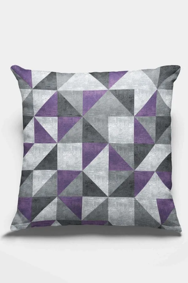 Geometrik Desenli Yastık Kılıfı Mor Geometrik Desenli Çift Taraflı Kırlent Kılıfı KRL381