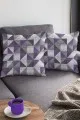 Geometrik Desenli Yastık Kılıfı Mor Geometrik Desenli Çift Taraflı Kırlent Kılıfı KRL381