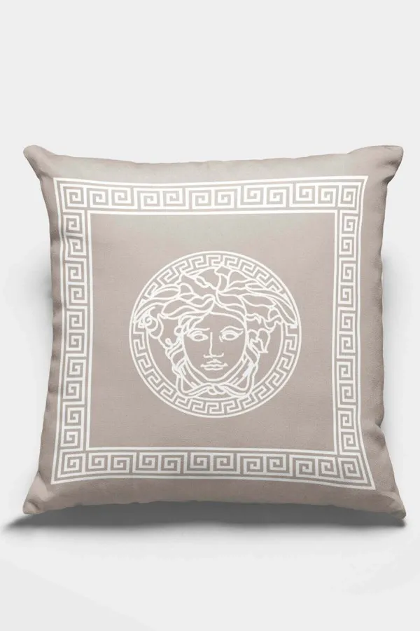 Versace Kırlent Kılıfı Vizon Çerçeveli Çift Taraflı Yastık Kırlent Kılıfı KRL389