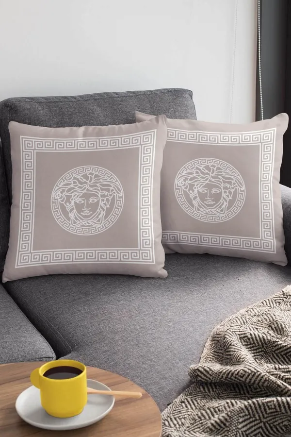 Versace Kırlent Kılıfı Vizon Çerçeveli Çift Taraflı Yastık Kırlent Kılıfı KRL389