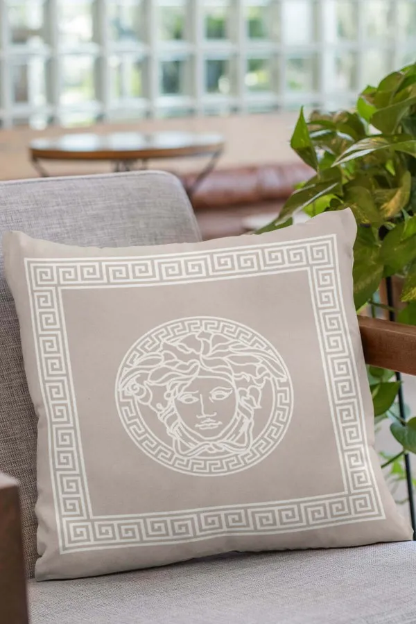 Versace Kırlent Kılıfı Vizon Çerçeveli Çift Taraflı Yastık Kırlent Kılıfı KRL389