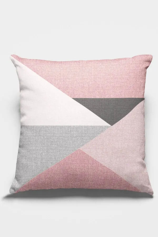 Geometrik Desenli Yastık Pembe Geometrik Desenli Çift Taraflı Kırlent Kılıfı KRL390