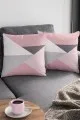 Geometrik Desenli Yastık Pembe Geometrik Desenli Çift Taraflı Kırlent Kılıfı KRL390