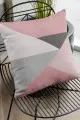 Geometrik Desenli Yastık Pembe Geometrik Desenli Çift Taraflı Kırlent Kılıfı KRL390
