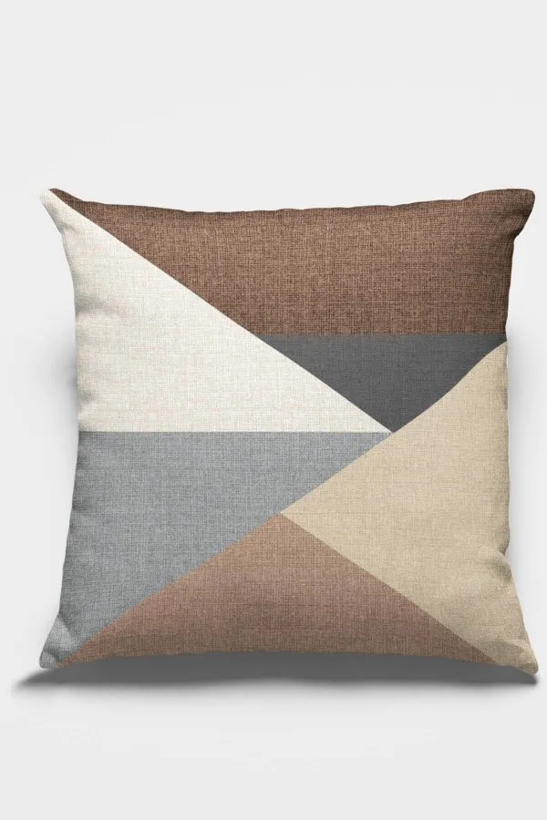 Geometrik Desenli Kırlent Kılıfı Kahverengi Geometrik Desen Çift Taraf Kırlent Kılıfı KRL391