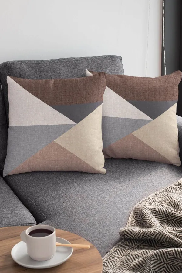 Geometrik Desenli Kırlent Kılıfı Kahverengi Geometrik Desen Çift Taraf Kırlent Kılıfı KRL391
