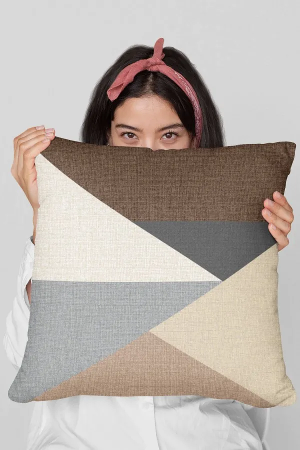 Geometrik Desenli Kırlent Kılıfı Kahverengi Geometrik Desen Çift Taraf Kırlent Kılıfı KRL391