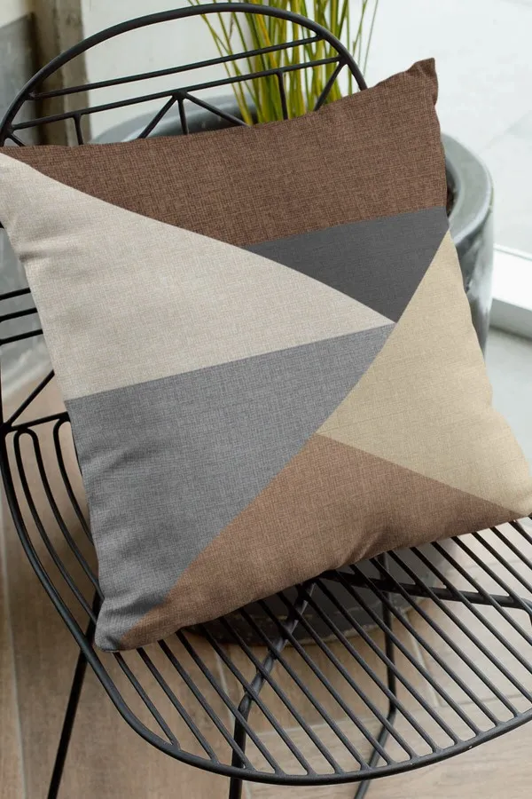 Geometrik Desenli Kırlent Kılıfı Kahverengi Geometrik Desen Çift Taraf Kırlent Kılıfı KRL391