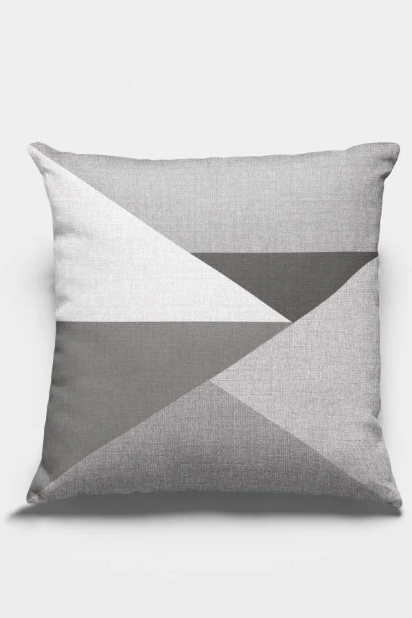 Geometrik Desenli Kırlent Kılıfı Gri Geometrik Desenli Çift Taraflı Kırlent Kılıfı KRL392
