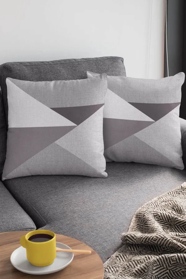 Geometrik Desenli Kırlent Kılıfı Gri Geometrik Desenli Çift Taraflı Kırlent Kılıfı KRL392