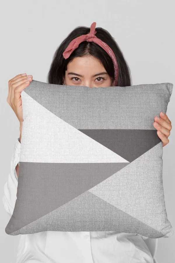 Geometrik Desenli Kırlent Kılıfı Gri Geometrik Desenli Çift Taraflı Kırlent Kılıfı KRL392