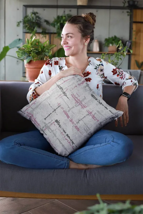 Modern Kırlent Modelleri Pembe Vintage Çift Taraflı Yastık Kırlent Kılıfı KRL409
