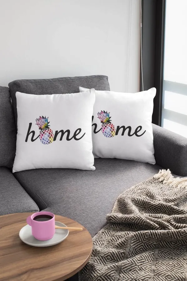 Home Sweet Home Yazılı Kırlent Beyaz Mutfak Çift Taraflı Yastık Kırlent Kılıfı KRL427
