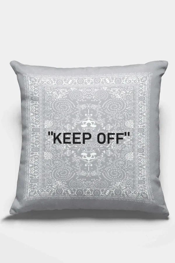 Gri Beyaz Yastık Kılıfı Gri Keep Off Çift Taraflı Yastık Kırlent Kılıfı KRL452
