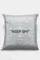 Gri Beyaz Yastık Kılıfı Gri Keep Off Çift Taraflı Yastık Kırlent Kılıfı KRL452