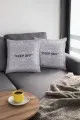Gri Beyaz Yastık Kılıfı Gri Keep Off Çift Taraflı Yastık Kırlent Kılıfı KRL452