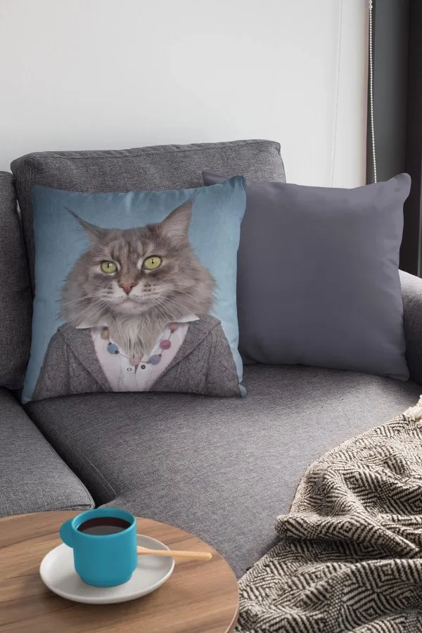 Kedi Desenli Yastık Kedi Kıyafetli Hayvanlar Çift Taraflı Kırlent Kılıfı KRL872